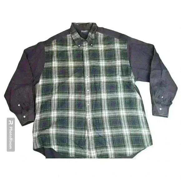 Rikken Shirt Mens Large Button cotton Plaid Front USA Made Navy Chambray - Picture 1 of 6